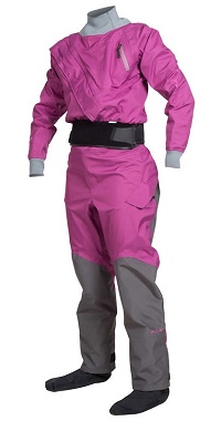 Orchid coloured NRS Crux Womens whitewater kayaking dry suit