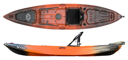 Vibe Kayaks Yellow Fin With Hero Seat & Rudder Sit On Top Wildfire Orange