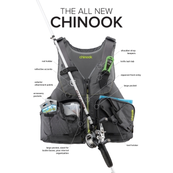 The superb NRS Chinook buoyancy aid for canoe and kayak fishing for sale in charcoal grey
