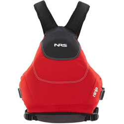 Rear of the NRS Ninja in Red perfect PFD for whitwater canoeing and kayaking