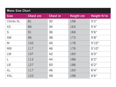 Typhoon Multisport SK Touring, Kayak Fishing & Sea Kayaking Drysuit Size Chart