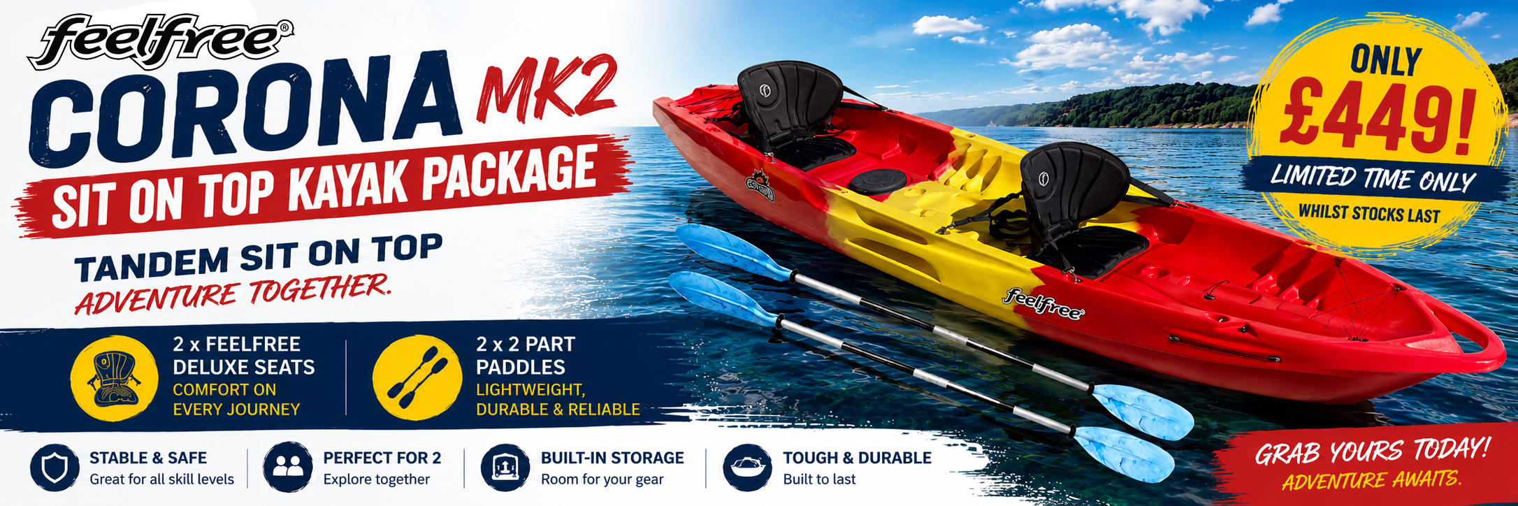 Feelfree Corona Large Tandem Sit On Top Kayak Package On Sale At Norfolk Canoes  