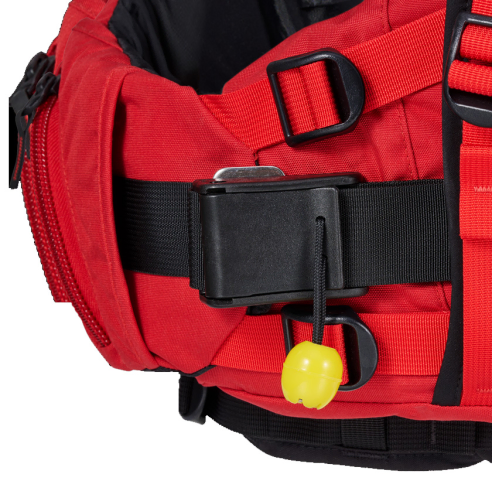Astral Indus In Red Orange Pictured Close Up Showing The Quick Release Side Harness Buckle