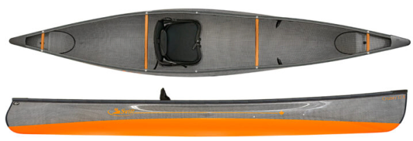 Swift Canoes Cruiser 12.8 Lightweight Solo Pack Boat Kevlar Fusion With Carbon Kevlar Trim -  Carbon Innegra H-Weave Granite with Carbon Kevlar Trim and High Back Seat