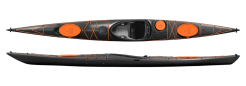 Design Kayaks Endless Expedition, Comfortable, Lightweight Sea Kayak Grey Storm Black With Orange Hatches For Sale At Norfolk Canoes UK