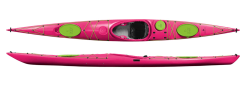 Design Kayaks Endless Stiff Tripping Sea Kayak Pink With Green Hatches and Lines For Sale At Norfolk Canoes UK