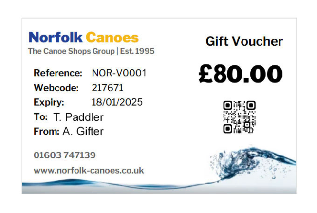 Norfolk Canoes Gift Vouchers Birthday, Christmas Presents For Canoe Kayak SUP Paddlers 