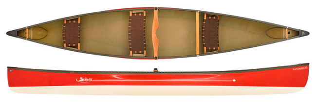 Swift Canoes Keewaydin 16 Combi 3 Seater Lightweight Open Canoe In Kevlar Fusion With 2 Tone Ruby Red / Champange