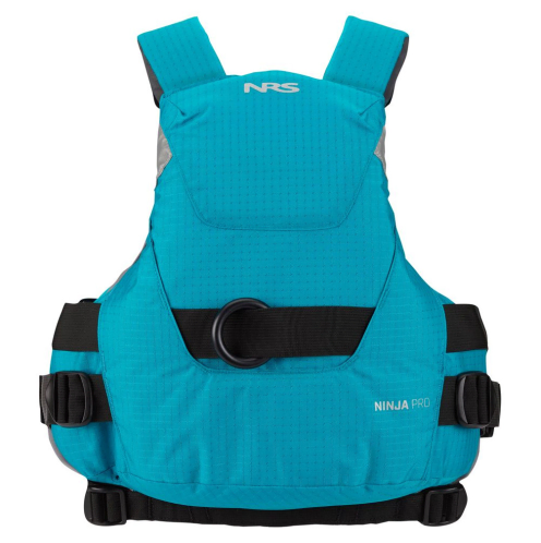 Rear View Of NRS Ninja Pro In Aqua Showing O-Ring On Quick Release Harness