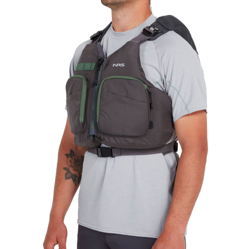 NRS Wrangler Charcoal High-Backed PFD Perfect For Kayak Fishing On Sale At Norfolk Canoes UK 