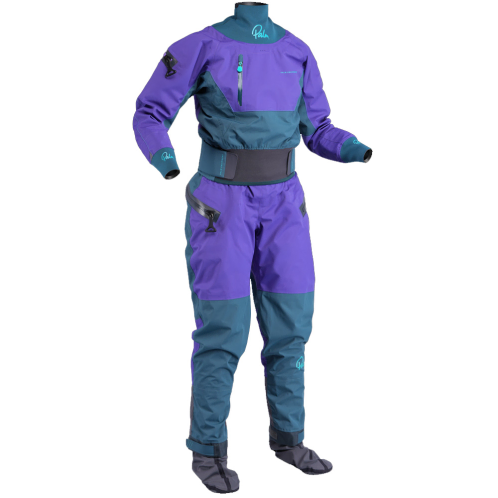 Palm Atom Womens Specific Dry Suit In Purple And Blue Colour Scheme Made From Recycled Seawastex Materials