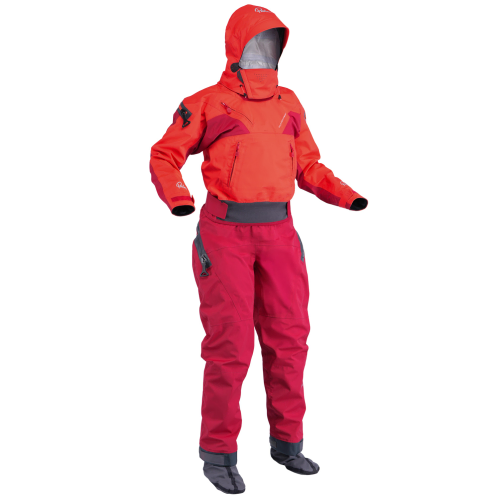 Palm Bora Womens Drysuit With YKK AquaSeal Zips And Recycled Seawastex Fabric in Fiesta/Samba Colour Scheme