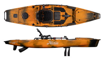 Hobie Mirage Pro Angler 14 Sunrise Orange and Black Camo  Pedal Drive Kayak Fishing Sit On Top