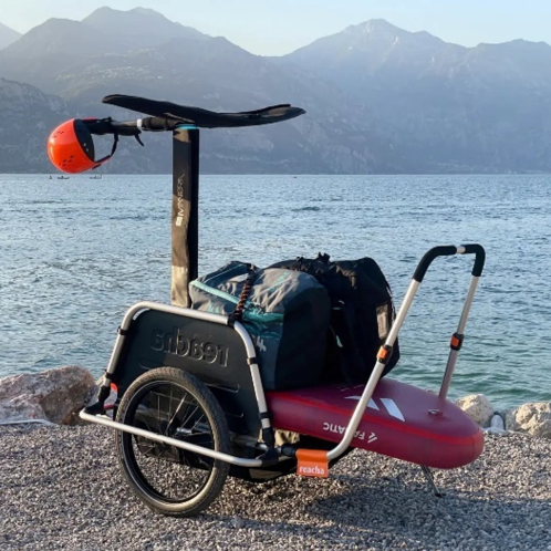 Thule Reacha City Bike Trailer Loaded With A HydroFoil Board And Gear For Sale At Norfolk Canoes Norwich UK