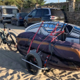 Thule Reacha Sport Beach Bike Trailer Loaded With Boards And Gear At The Beach For Sale At Norfolk Canoes Norwich UK