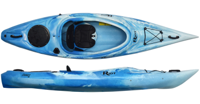 Riot Quest 10 Recreational 10 Foot Touring Kayak With A Large Open Cockpit In Blue And White