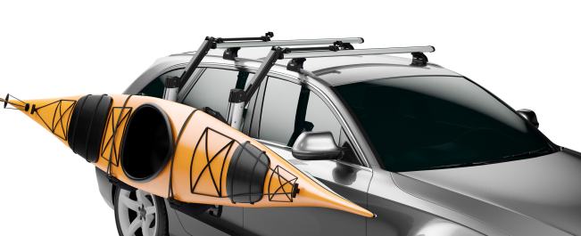 Thule Hullavator Pro 898 - Gas Assisted Side Loading Cradle With A Kayak Securely Mounted