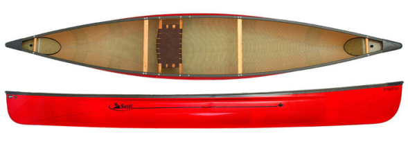 Swift Canoes Wildfire 14ft Solo Super Lightweight Open Canoe Constructed From Kevlar Fusion With Cherry Wood Interior - For Sale Norfolk Canoes UK