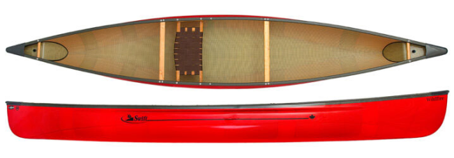 Swift Canoes Wildfire 14ft Solo Super Lightweight Open Canoe Constructed From Kevlar Fusion With Cherry Wood Interior - For Sale Norfolk Canoes UK