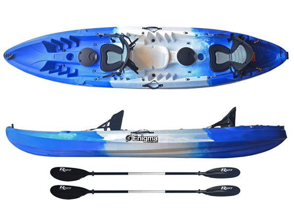 Enigma Kayaks Flow Duo Cheap Affordable Sit On Top Package Deal with Seats and Paddles